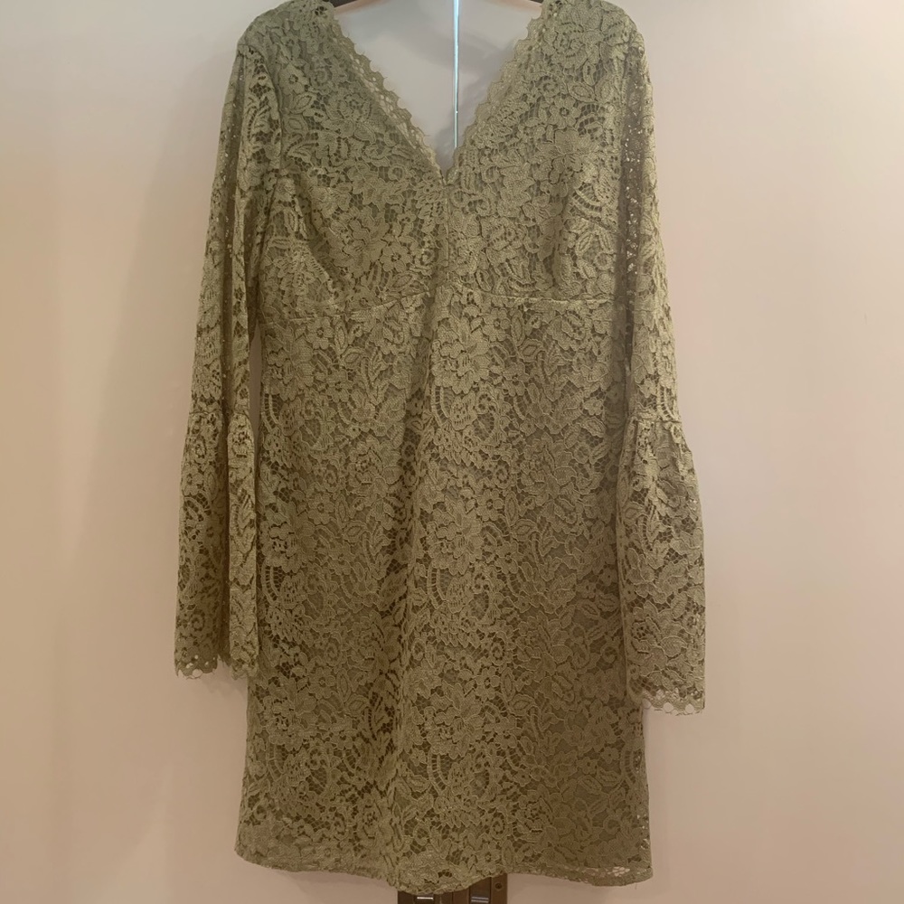 Betsy Johnson Lace Overlay Dress with Bell Sleeves